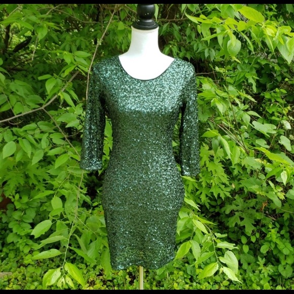 Express Dresses & Skirts - Get ready for holidays! EUC Green sequin dress